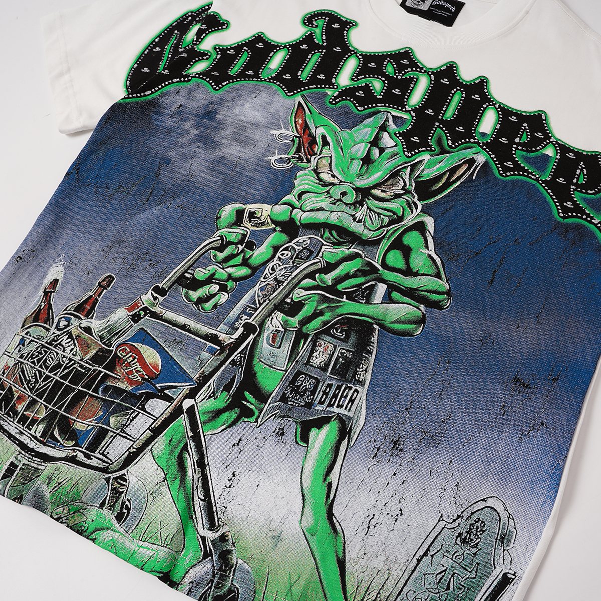 Godspeed Green Cart Character Graphic T-Shirt ¡ª detail