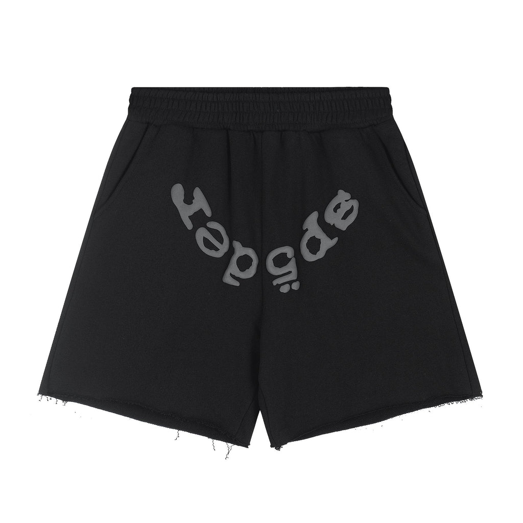 Sp5der Curved Wordmark Raw-Hem Shorts ¡ª front