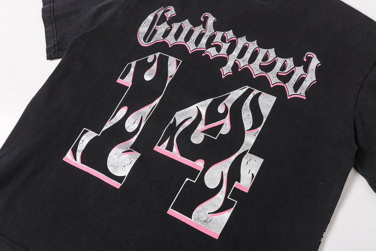 Godspeed Skeleton Basketball Number 14 T-Shirt ¡ª detail