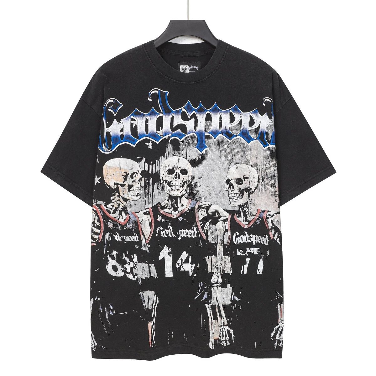 Godspeed Skeleton Basketball Number 14 T-Shirt ¡ª front