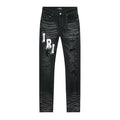 AMIRI Varsity Letter Appliqu¨¦ Distressed Jeans ¡ª front