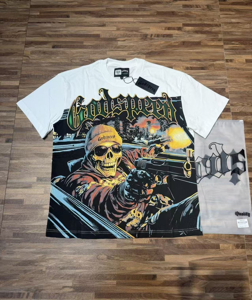Godspeed Skull Car Graphic T-Shirt ¡ª front