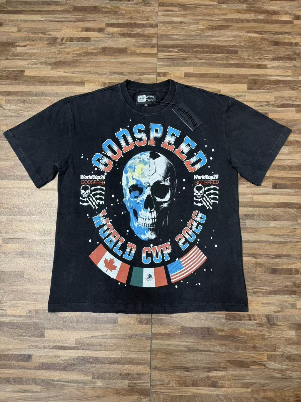 Godspeed World Cup 2026 Skull Globe T-Shirt ¡ª front