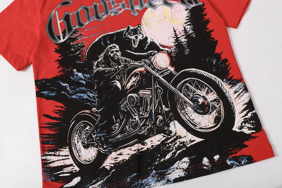 Godspeed Motorcycle Wolf Moon Graphic T-Shirt ¡ª detail