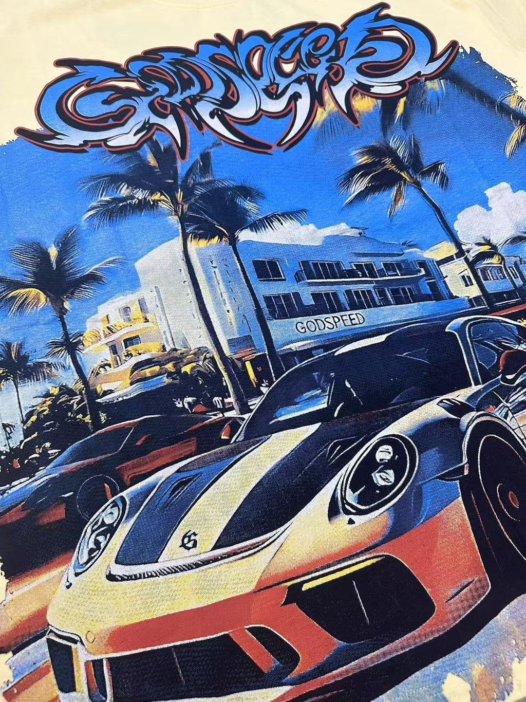 Godspeed Eye Sun Car Palm Graphic T-Shirt ¡ª detail