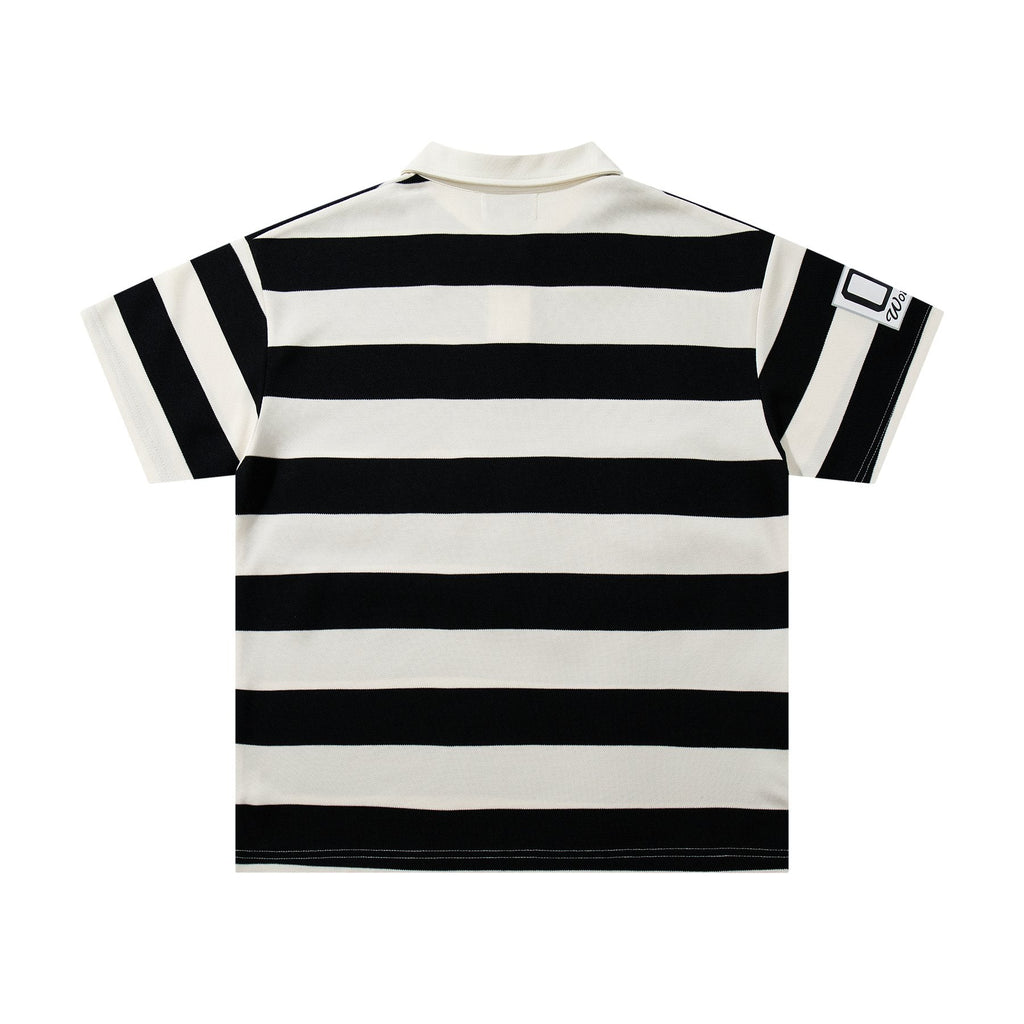 MAJESTIK Striped Crest Graphic Polo Shirt ¡ª back