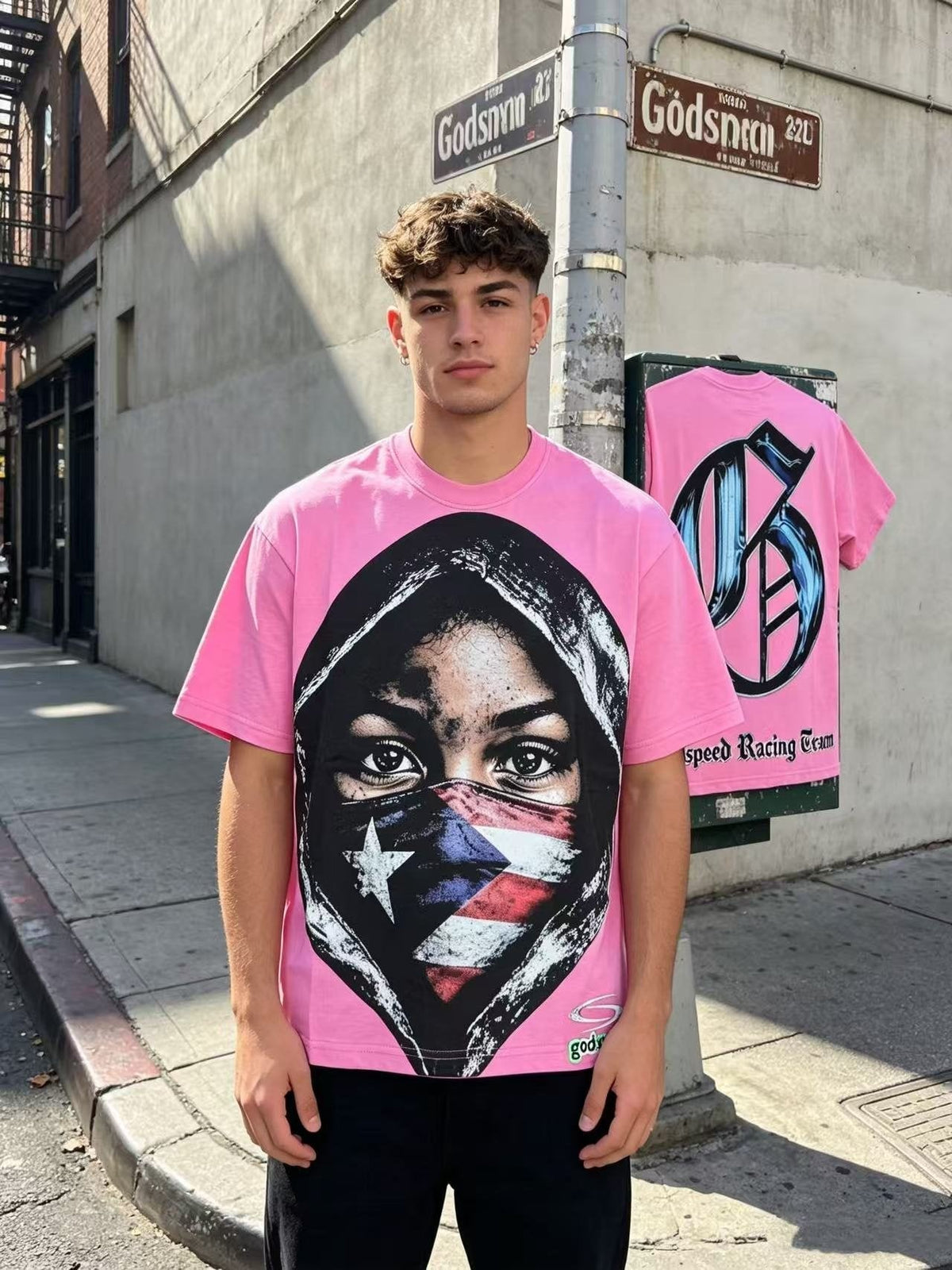 Godspeed Hooded Flag Portrait Graphic T-Shirt ¡ª context