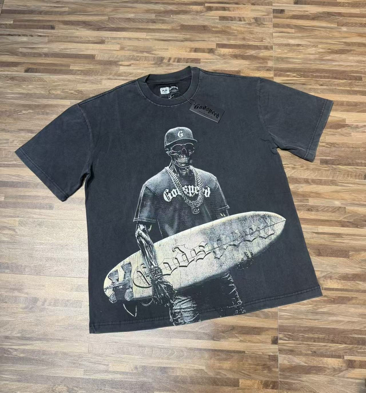 Godspeed Skull Surfer Graphic T-Shirt ¡ª front
