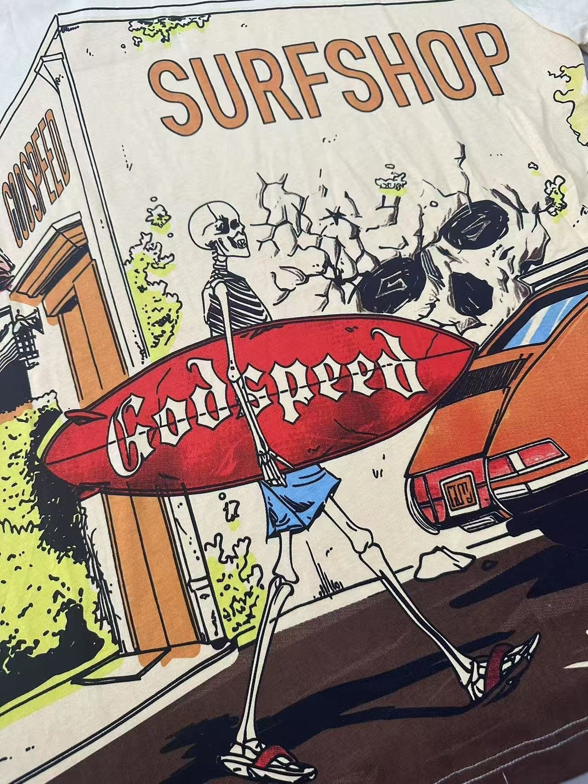 Godspeed Surfshop Street Scene Graphic T-Shirt ¡ª detail