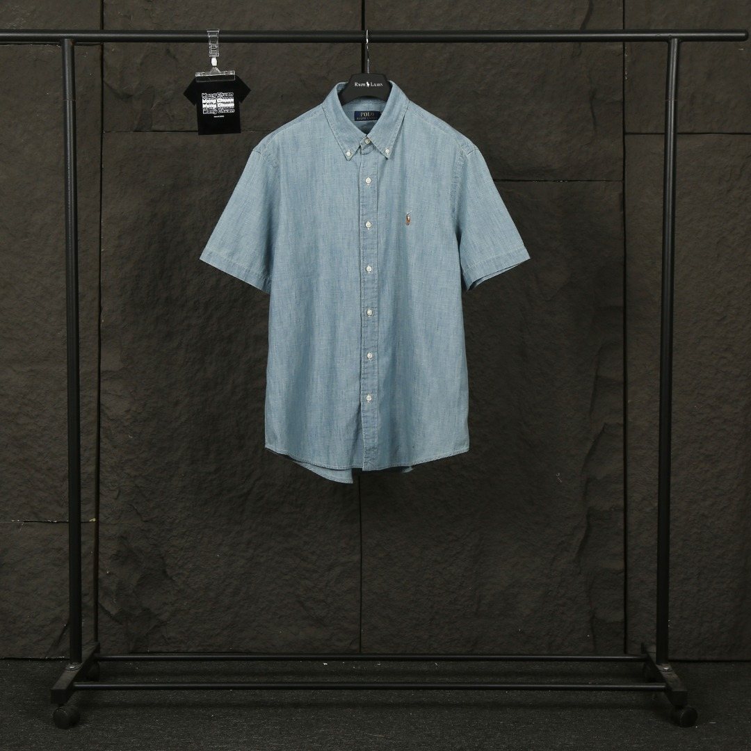 Test2-Ralph Lauren Slub Denim Short-Sleeve Button-Up Shirt ¡ª front