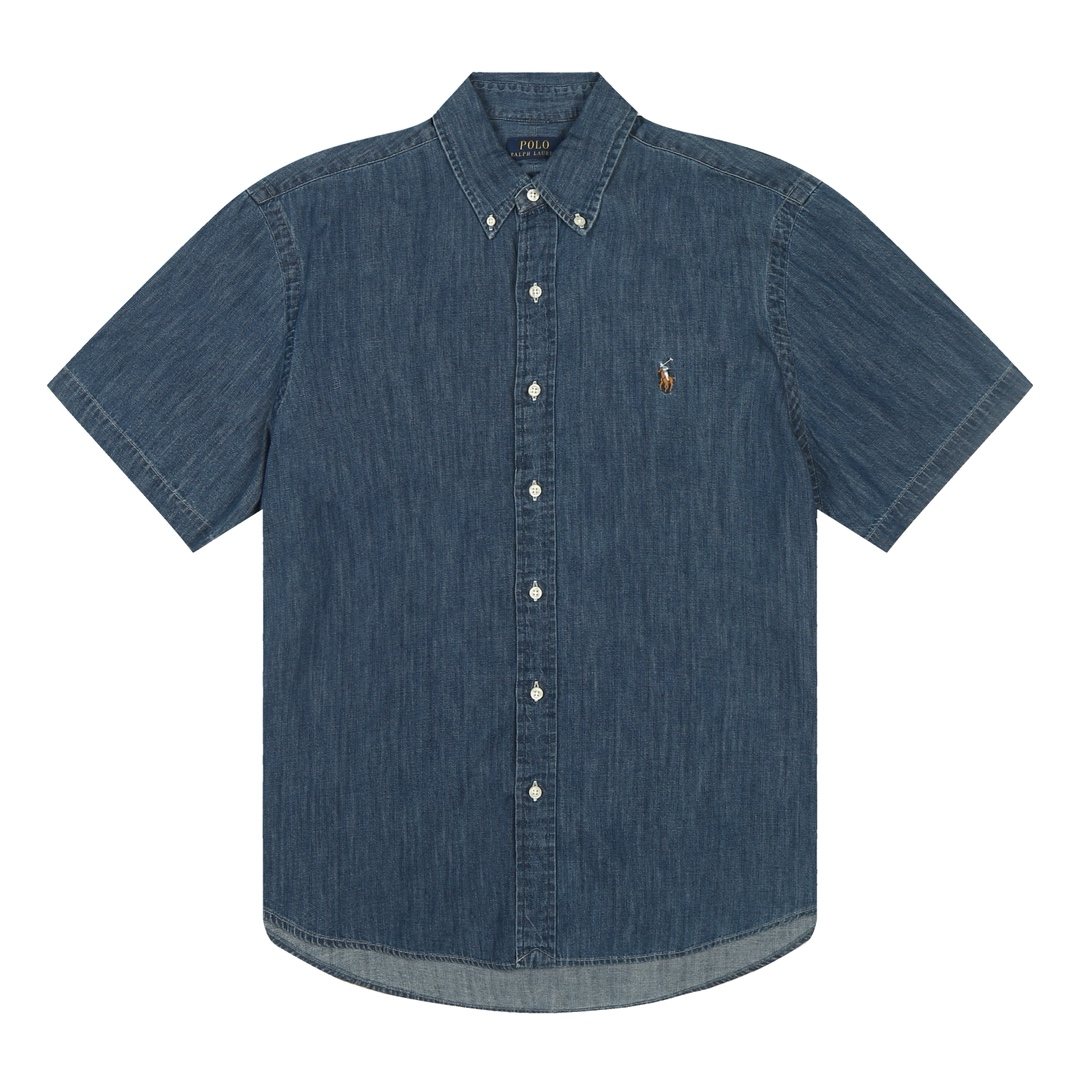Test2-Ralph Lauren Slub Denim Short-Sleeve Button-Up Shirt ¡ª front