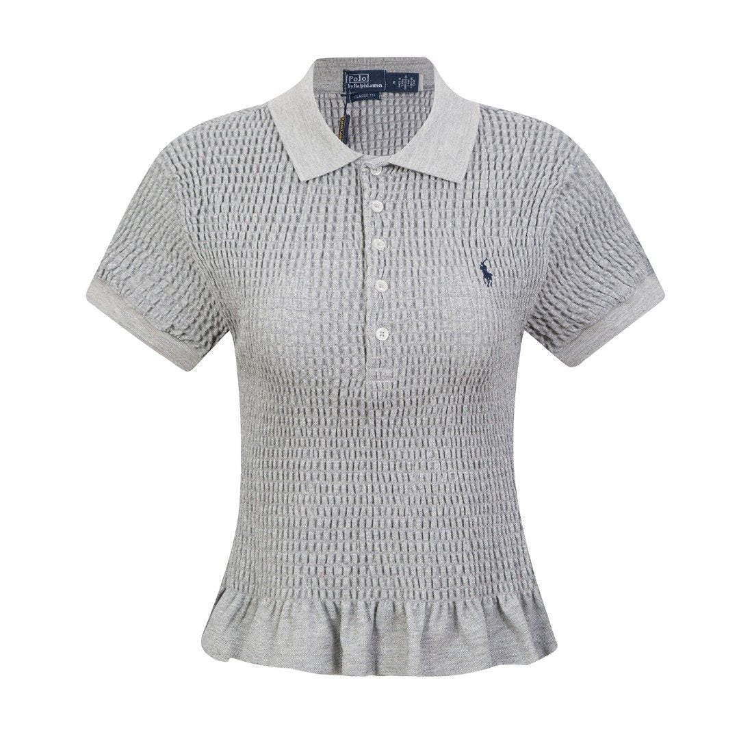 Test2-Ralph Lauren Ruffled-Hem Piqu¨¦ Polo Top ¡ª front