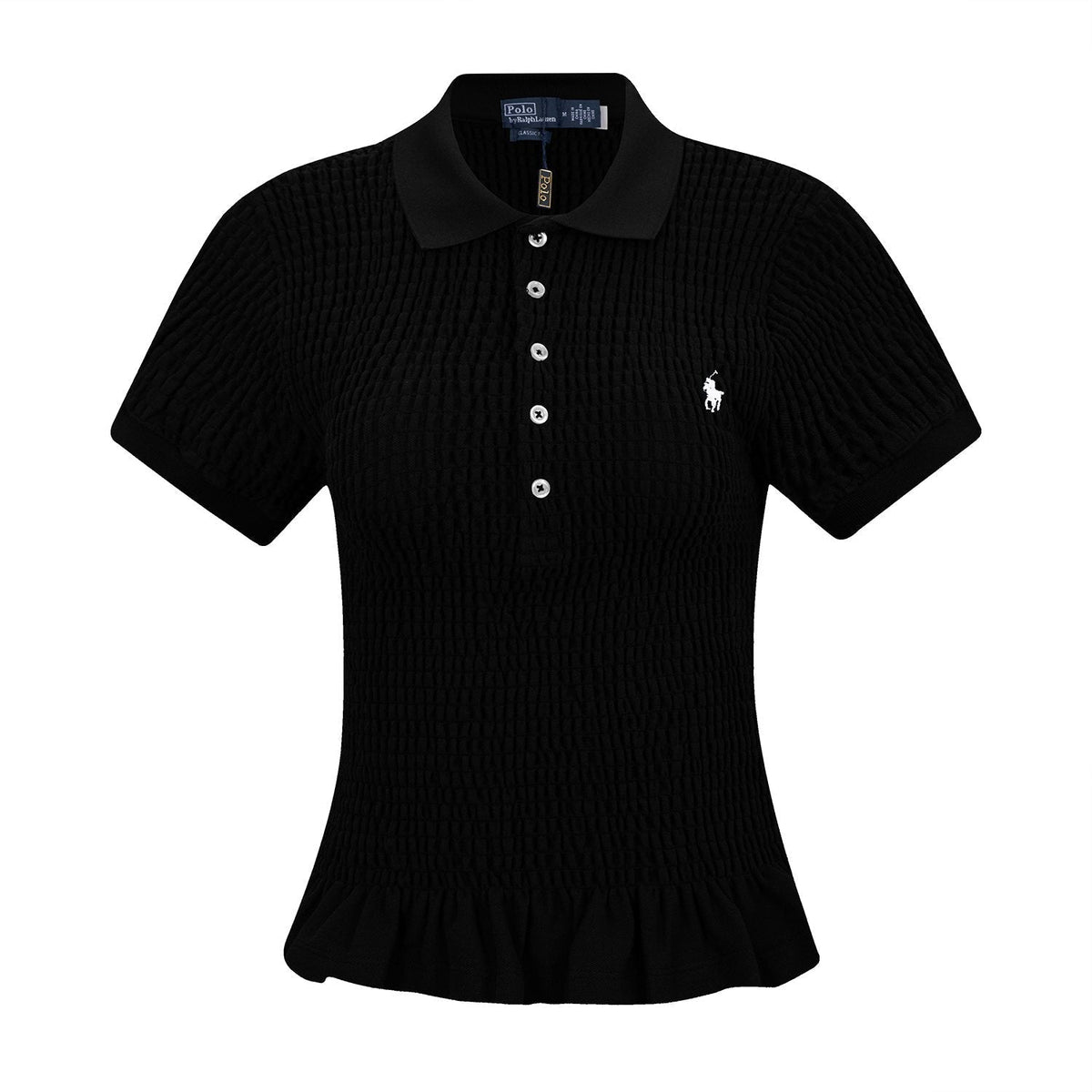 Test2-Ralph Lauren Ruffled-Hem Piqu¨¦ Polo Top ¡ª front