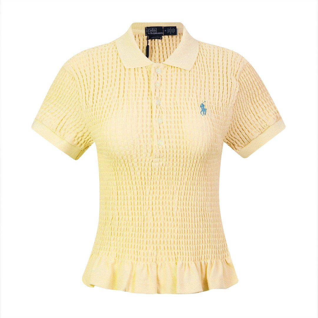 Test2-Ralph Lauren Ruffled-Hem Piqu¨¦ Polo Top ¡ª front