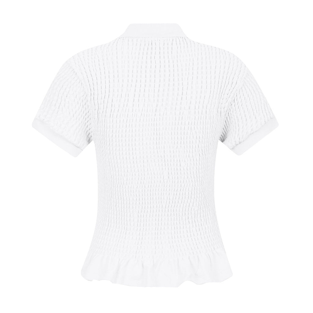 Test2-Ralph Lauren Ruffled-Hem Piqu¨¦ Polo Top ¡ª back