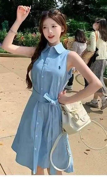Test2-Ralph Lauren Sleeveless Cotton Oxford Shirt Dress with Tie Waist ¡ª front